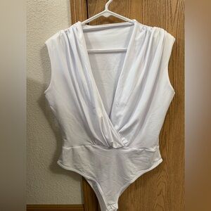 Elegant White Drape Front Women's bodysuit